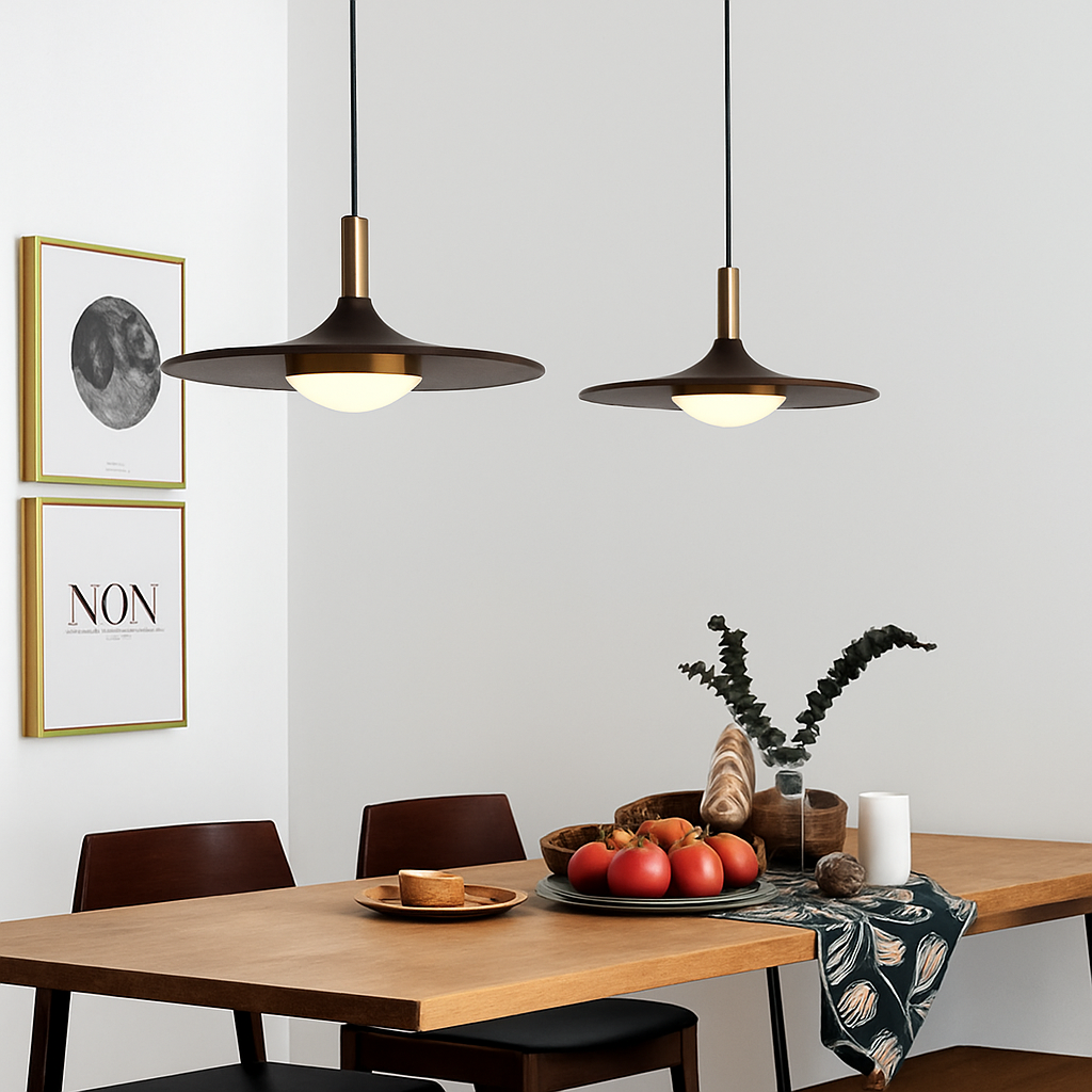 suspension nordique en bois et cuivre soucoupe volante pour intérieur - vue 3 sur 9
