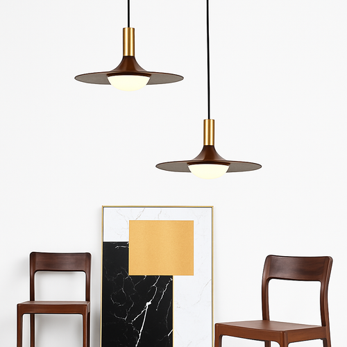 suspension nordique en bois et cuivre soucoupe volante pour intérieur - vue 4 sur 9