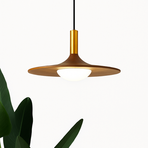 suspension nordique en bois et cuivre soucoupe volante pour intérieur - vue 5 sur 9