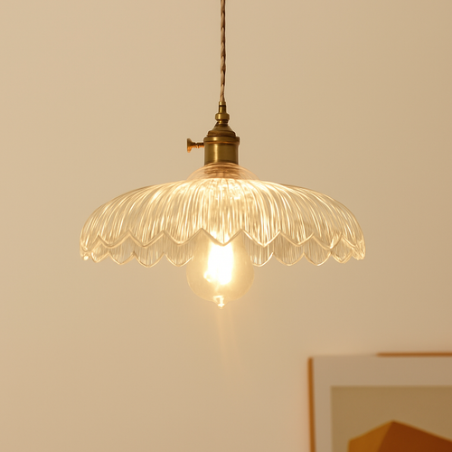 suspension nordique moderne avec abat-jour fleur en verre - vue 15 sur 30