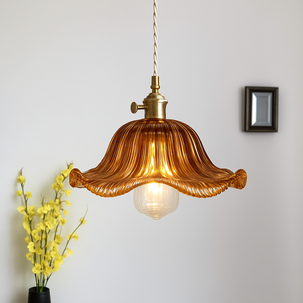 suspension nordique moderne avec abat-jour fleur en verre - vue 22 sur 30
