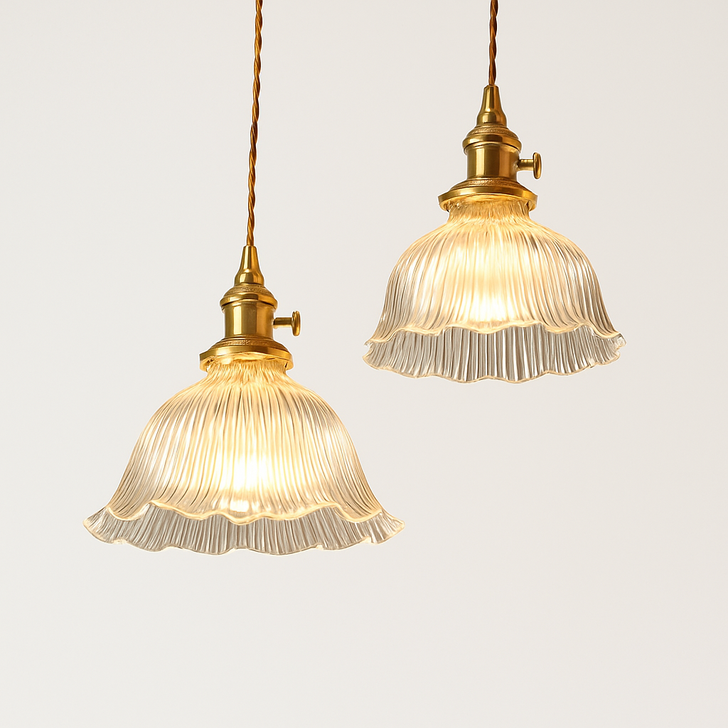 suspension nordique moderne avec abat-jour fleur en verre - vue 6 sur 30