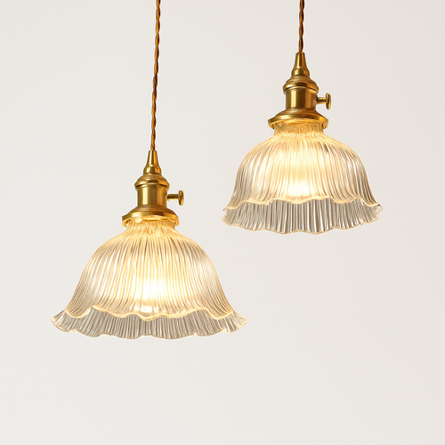 suspension nordique moderne avec abat-jour fleur en verre - vue 7 sur 30