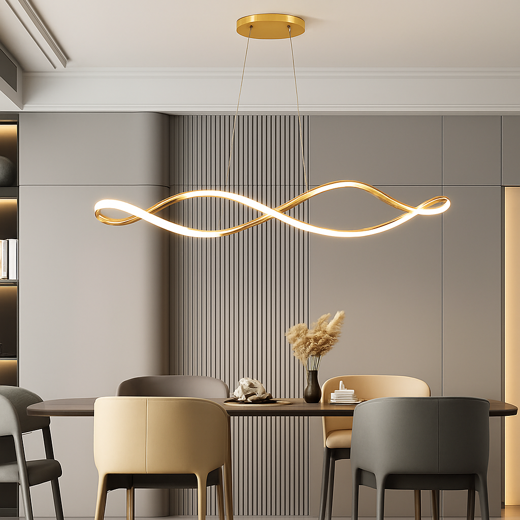 Suspension Suspension LED Lustres LED modernes pour salle à manger salon chambre L92cm Or / Chrome / Noir Télécommande / Contrôle APP - vue 1 sur 9