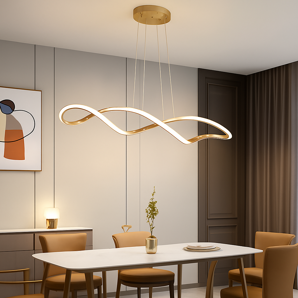 Suspension Suspension LED Lustres LED modernes pour salle à manger salon chambre L92cm Or / Chrome / Noir Télécommande / Contrôle APP - vue 5 sur 9