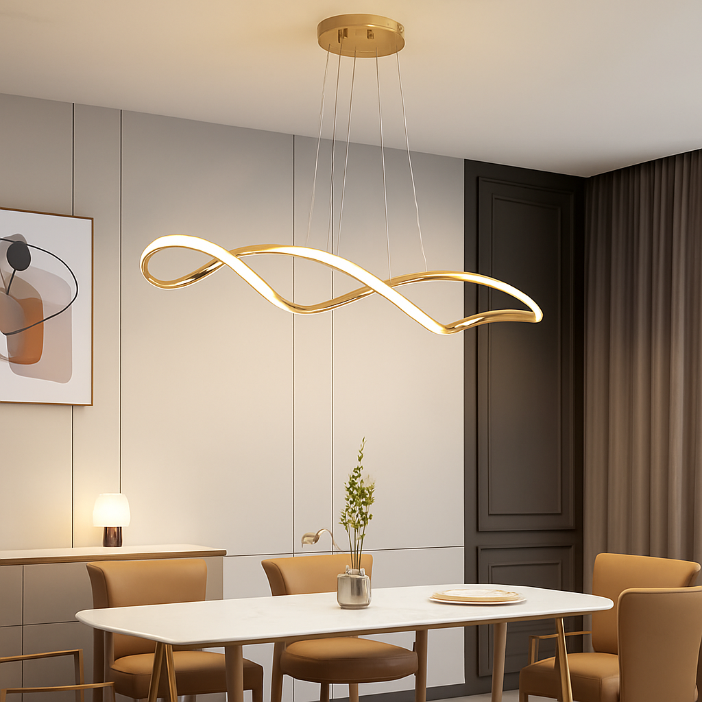 Suspension Suspension LED Lustres LED modernes pour salle à manger salon chambre L92cm Or / Chrome / Noir Télécommande / Contrôle APP - vue 4 sur 9