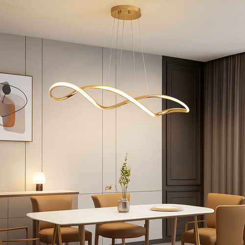 Suspension Suspension LED Lustres LED modernes pour salle à manger salon chambre L92cm Or / Chrome / Noir Télécommande / Contrôle APP - vue 5 sur 9