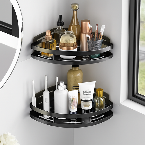étagère murale en aluminium pour shampoing et maquillage sans perçage - vue 3 sur 6