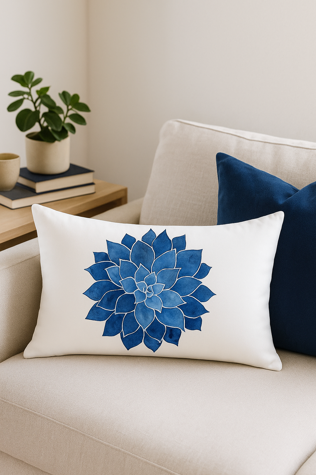 taie d'oreiller rectangulaire à fleurs et feuilles bleues - vue 2 sur 2