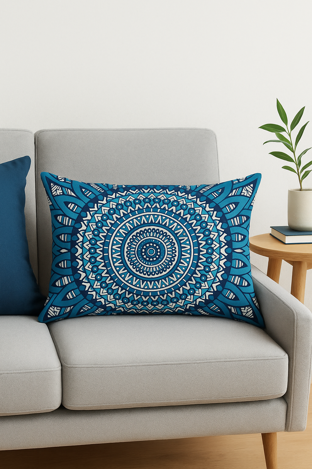 taie d'oreiller rectangulaire à motifs fleuris et feuillus bleus - vue 2 sur 2