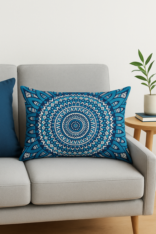 taie d'oreiller rectangulaire à motifs fleuris et feuillus bleus - vue 2 sur 2