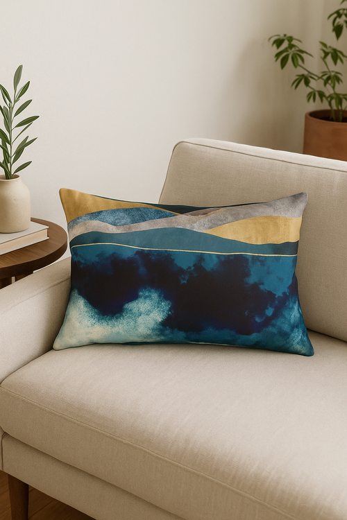 taie d'oreiller rectangulaire à rayures aquarelle chinoises décoratives - vue 2 sur 2