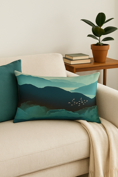 taie d'oreiller rectangulaire en polyester style aquarelle chinois - vue 2 sur 2