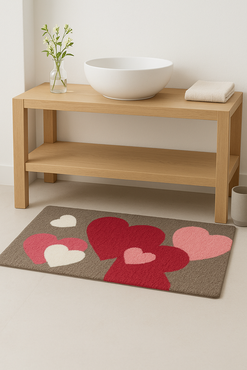 Tapis de bain absorbant motif coeur moderne antiderapant - vue 2 sur 2