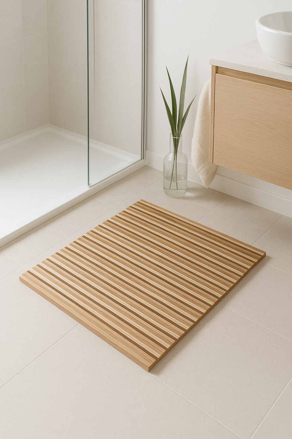 tapis de bain bois antiderapant style geometrique douche - vue 2 sur 2