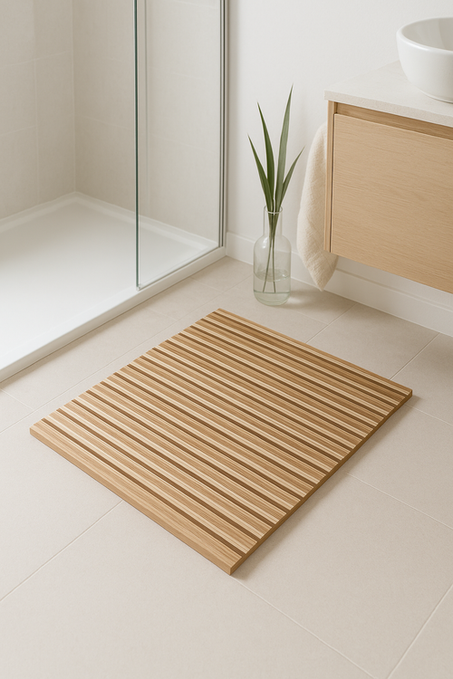 tapis de bain bois antiderapant style geometrique douche - vue 2 sur 2