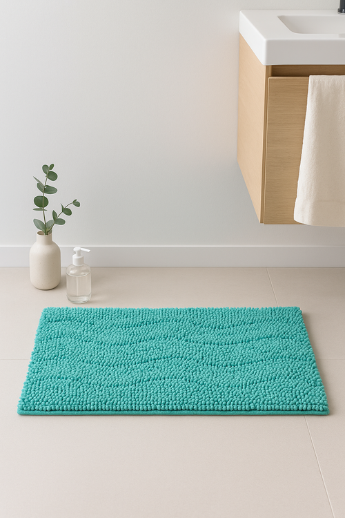 Tapis de bain chenille absorbant antiderapant style rayures - vue 2 sur 2