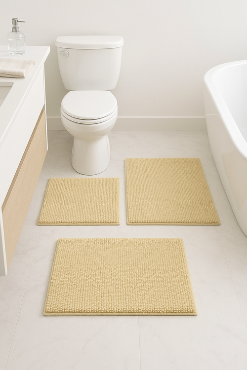 Tapis de bain chenille rayures antiderapants lot trois - vue 2 sur 2