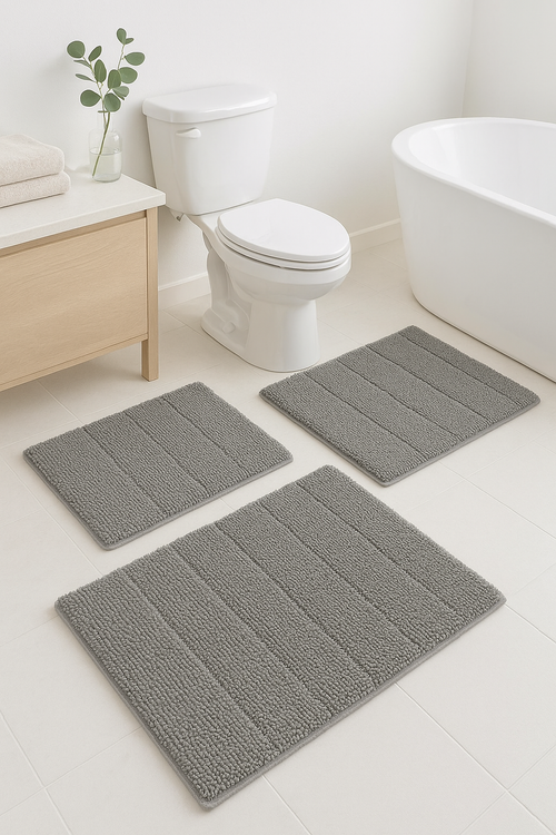 tapis de bain chenille shaggy rayures antidérapant triple - vue 2 sur 2