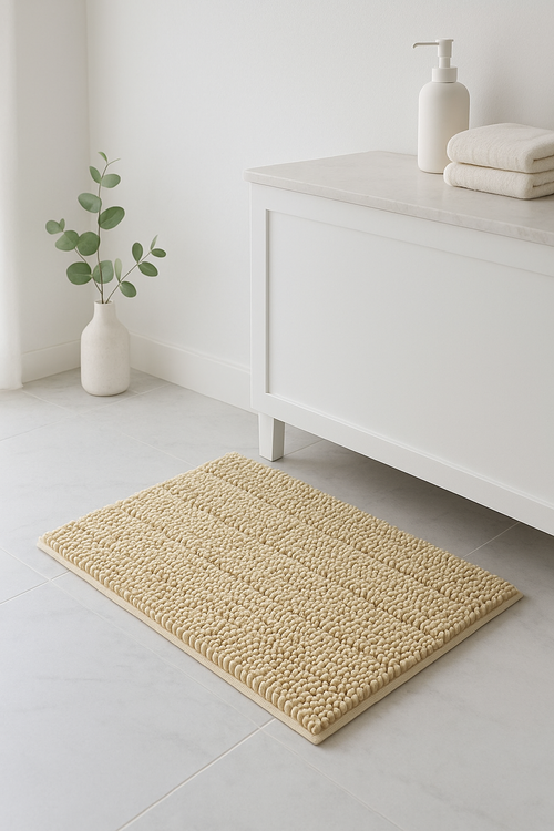 tapis de bain chenille ultra absorbant antiderapant raye - vue 2 sur 2
