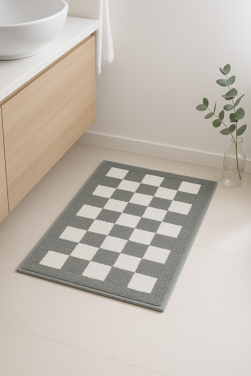 tapis de bain damier doux absorbant microfibre bain - vue 2 sur 2