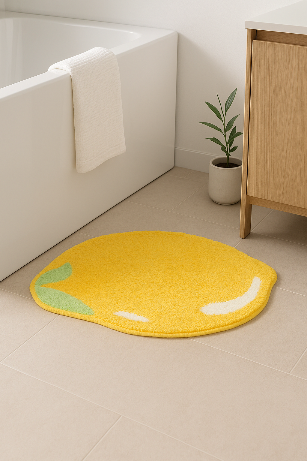 Tapis de bain enfant motif citron antidérapant microfibre - vue 2 sur 2