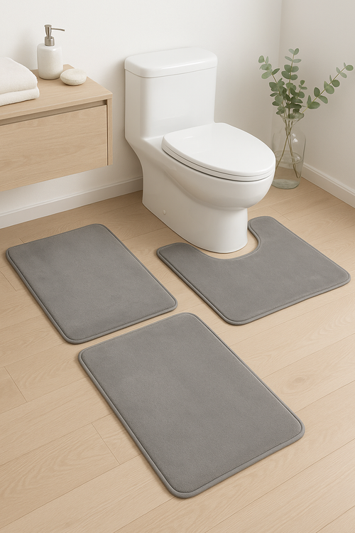 Tapis de bain ensemble trois pièces microfibre antidérapant - vue 2 sur 2