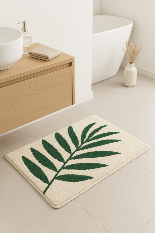 tapis de bain feuilles microfibre antiderapant doux absorbant - vue 2 sur 2