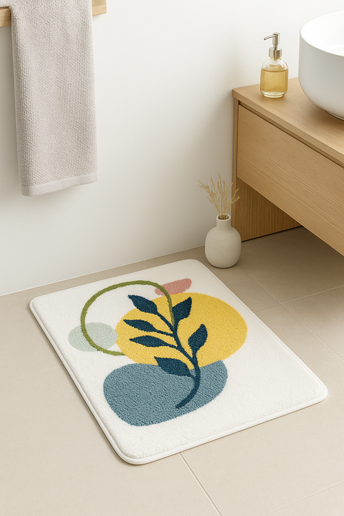 Tapis de bain feuilles microfibre antiderapant doux absorbant - vue 2 sur 2