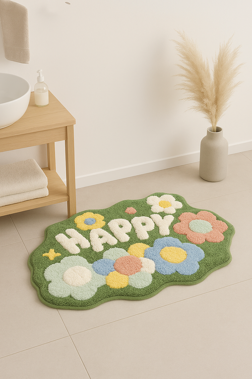 tapis de bain fleur cartoon moelleux microfibre epais - vue 2 sur 2