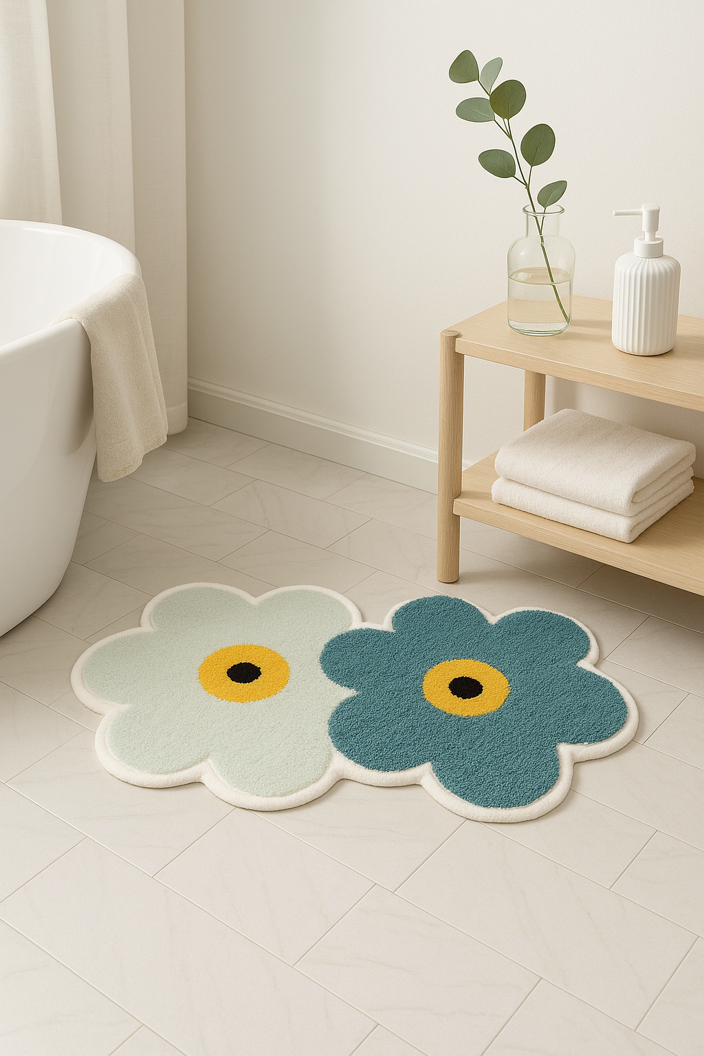 Tapis de bain fleuri doux antiderapant deco interieur - vue 2 sur 2