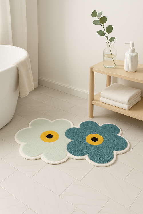 Tapis de bain fleuri doux antiderapant deco interieur - vue 2 sur 2
