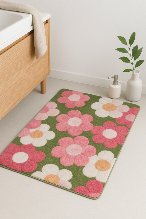 tapis de bain fleuri moderne antiderapant lavable absorbant - vue 2 sur 2