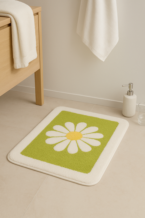 tapis de bain fleurs marguerite antidérapant microfibre - vue 2 sur 2