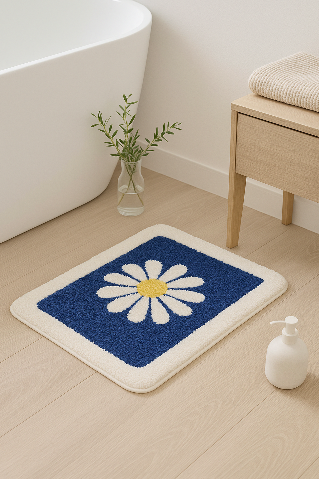 tapis de bain fleurs marguerite mignon antidérapant microfibre - vue 3 sur 3