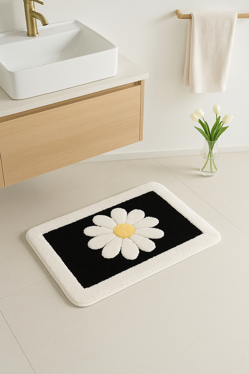 tapis de bain fleurs mignon microfibre antiderapant lavable - vue 2 sur 2