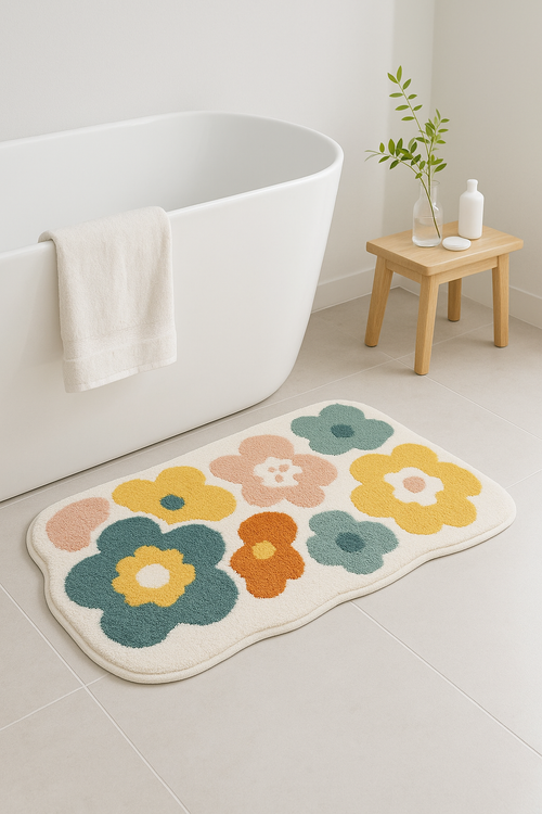 tapis de bain floral antidérapant microfibre moderne - vue 2 sur 2