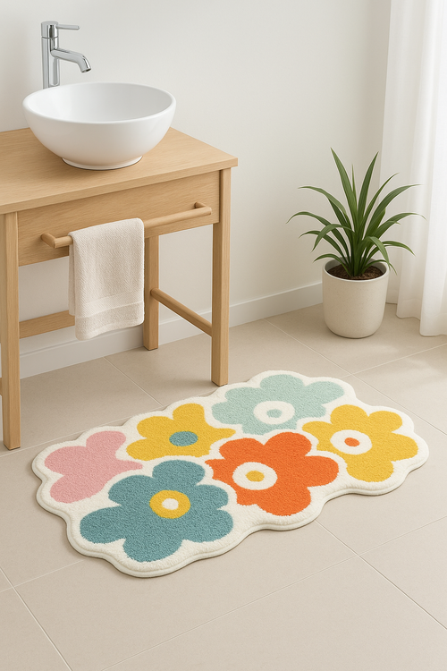 Tapis de bain floral doux antiderapant decor salle - vue 2 sur 2