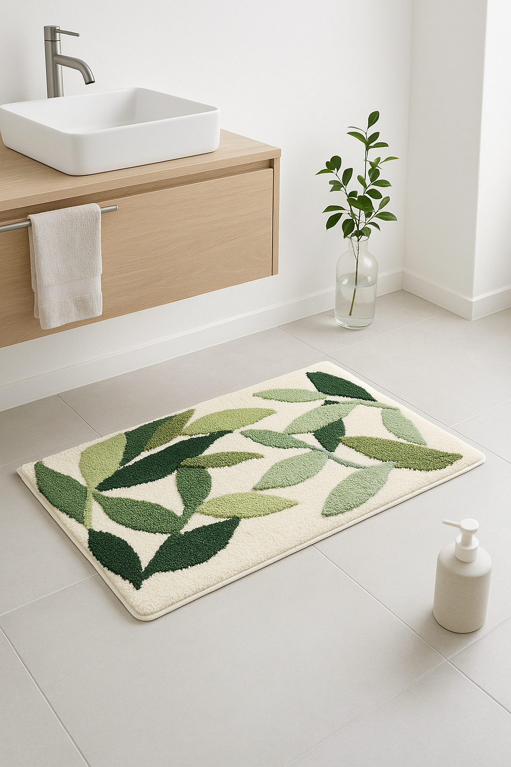 tapis de bain floral microfibre absorbant antiderapant moderne - vue 2 sur 2