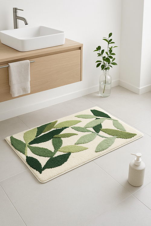 tapis de bain floral microfibre absorbant antiderapant moderne - vue 2 sur 2