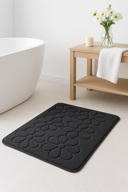 Tapis de bain floral microfibre antiderapant absorbant - vue 2 sur 2