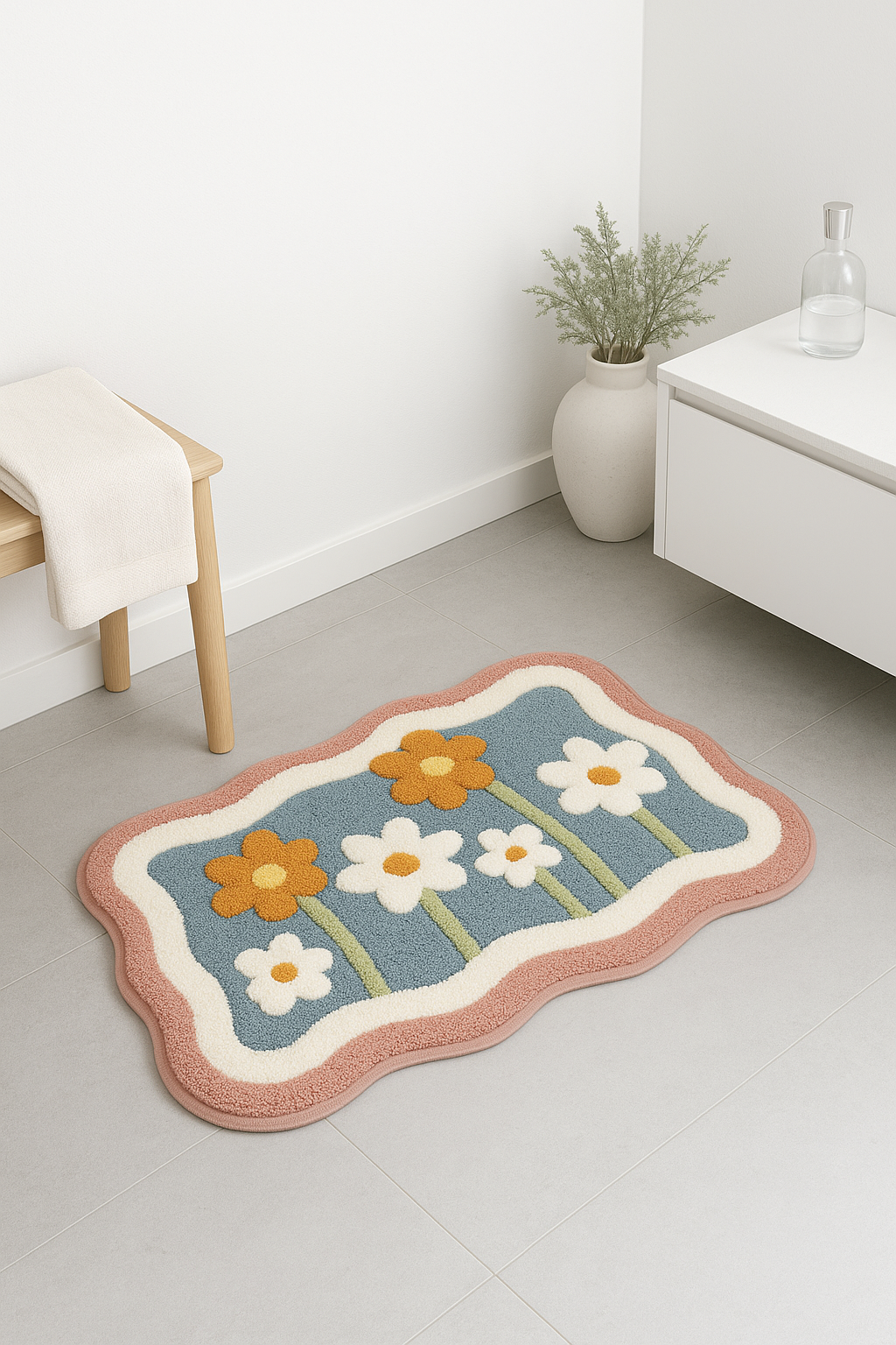 Tapis de bain floral moderne antidérapant lavable - vue 2 sur 2