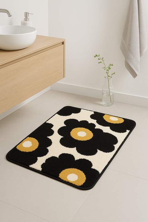 Tapis de bain floral moderne antidérapant microfibre - vue 2 sur 2