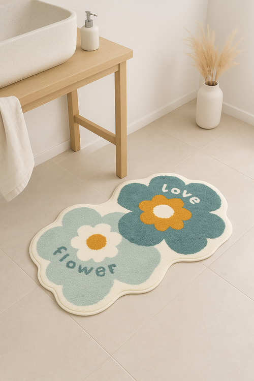 tapis de bain floral moderne antidérapant microfibre lavable - vue 2 sur 2