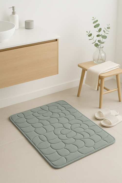 Tapis de bain floral moderne mousse memoire antiderapant - vue 2 sur 2