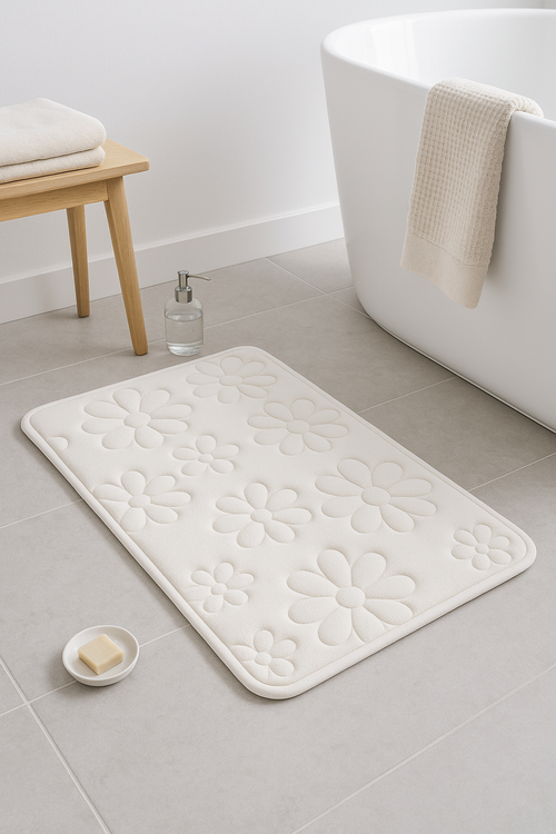 tapis de bain floral mousse memoire antiderapant absorbant - vue 2 sur 2