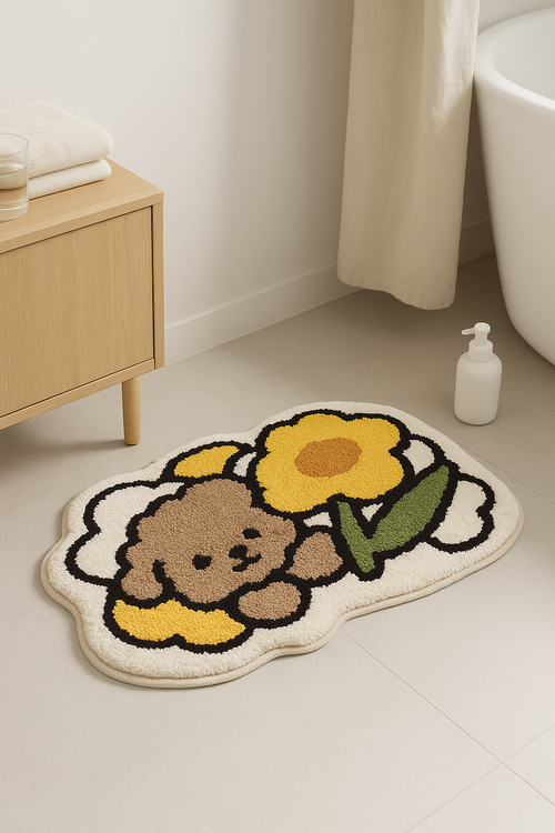 tapis de bain lapin fleur doux antiderapant salle - vue 2 sur 2