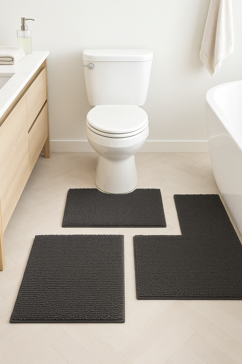 tapis de bain lot 3 chenille shaggy antidérapant - vue 2 sur 2
