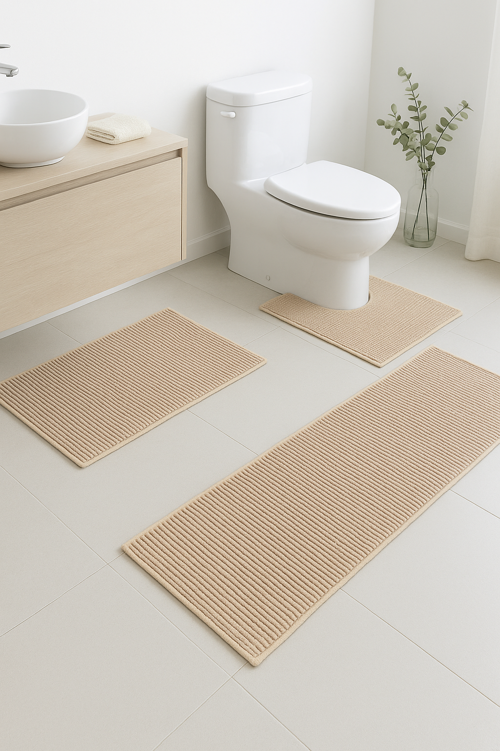 tapis de bain lot 3 minimaliste antidérapant wc - vue 2 sur 2