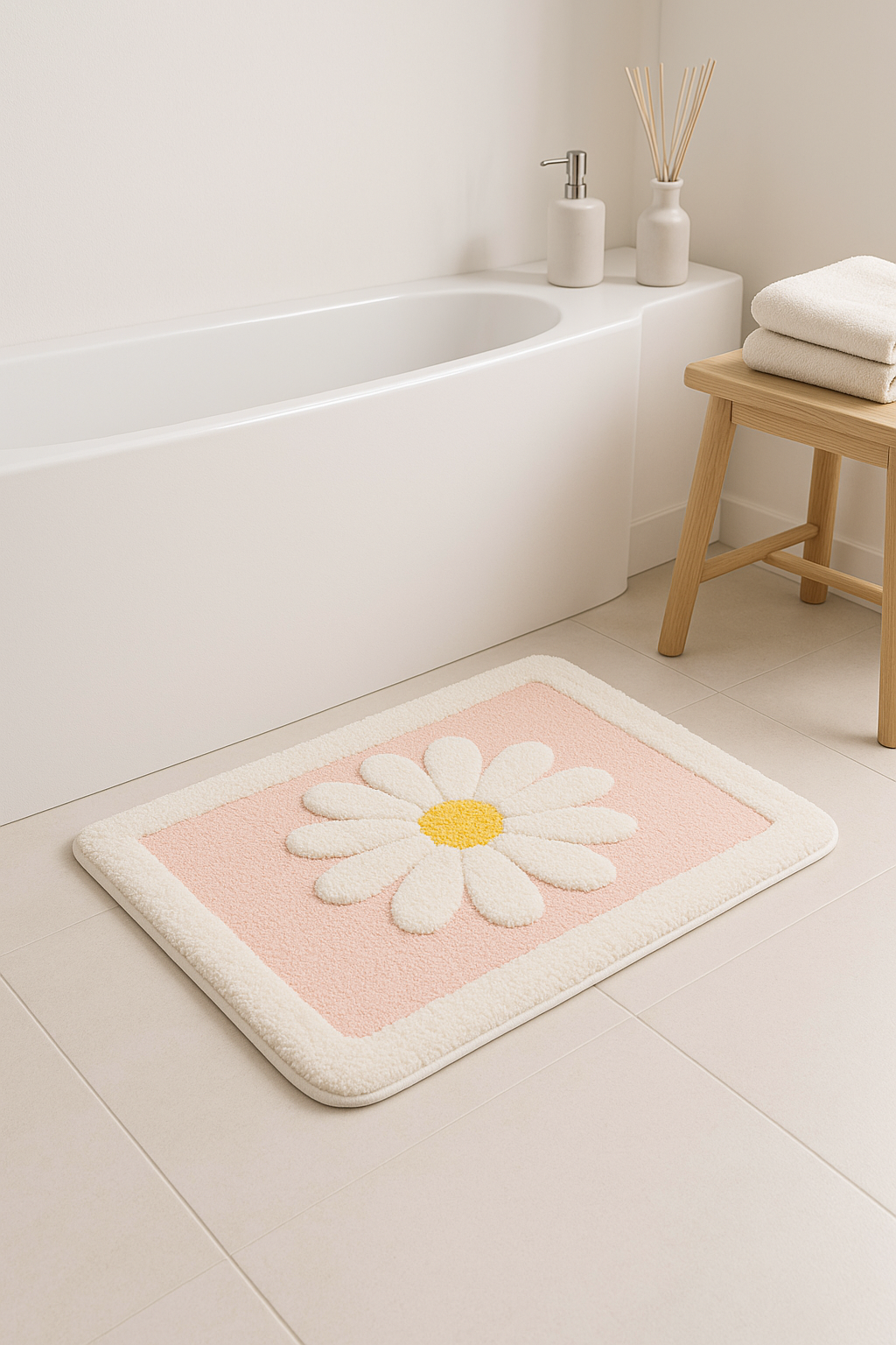 Tapis de bain marguerite cartoon antidérapant microfibre - vue 2 sur 2